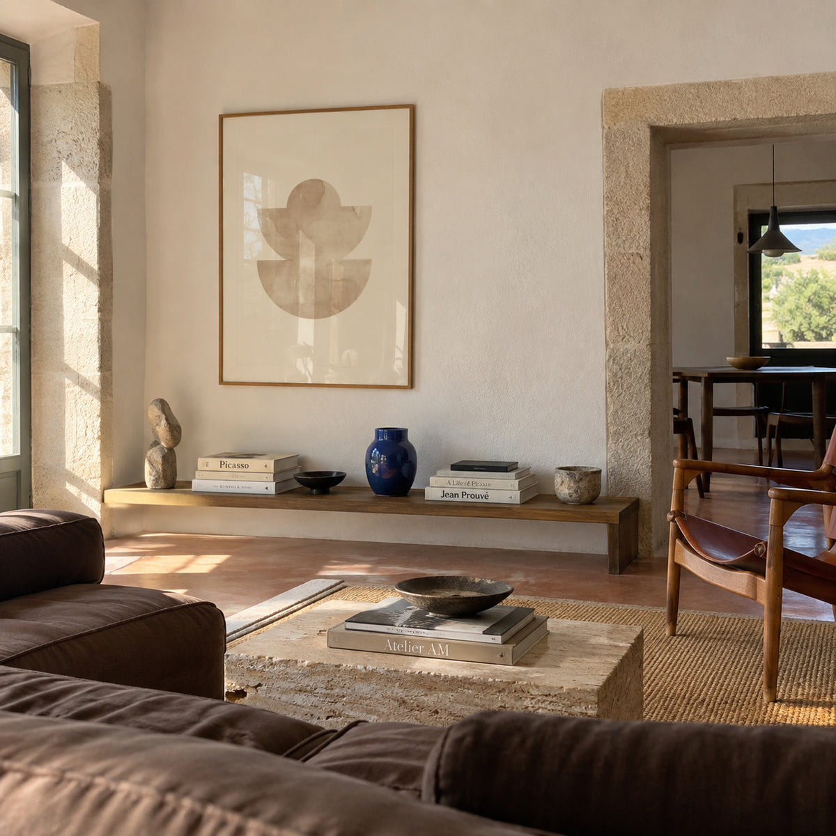 Watercolor shapes Nº5 - beige tones - Framed poster in an interior