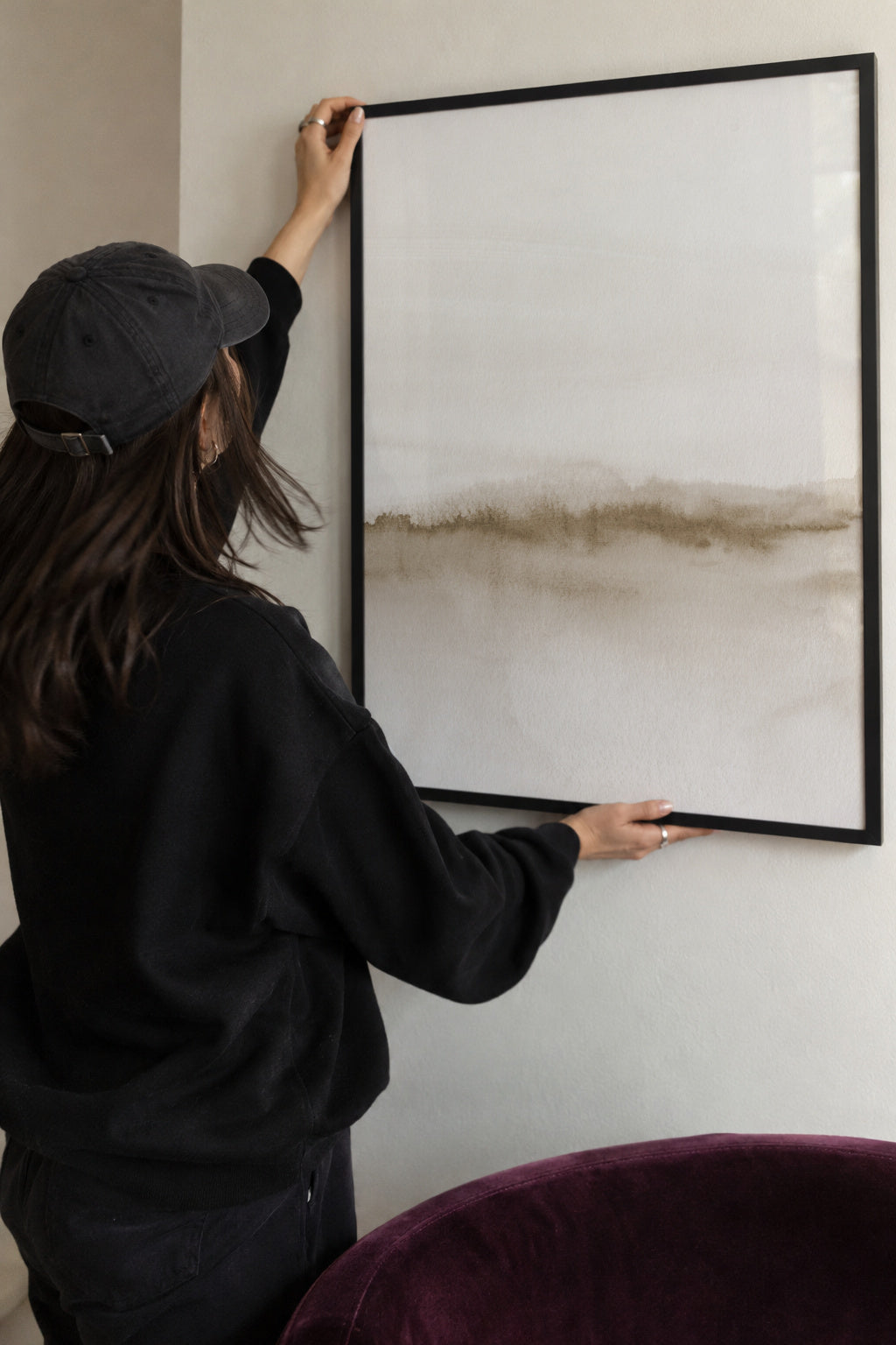 Watercolor landscape N 47 Beige tones 2/2 - Framed poster detail