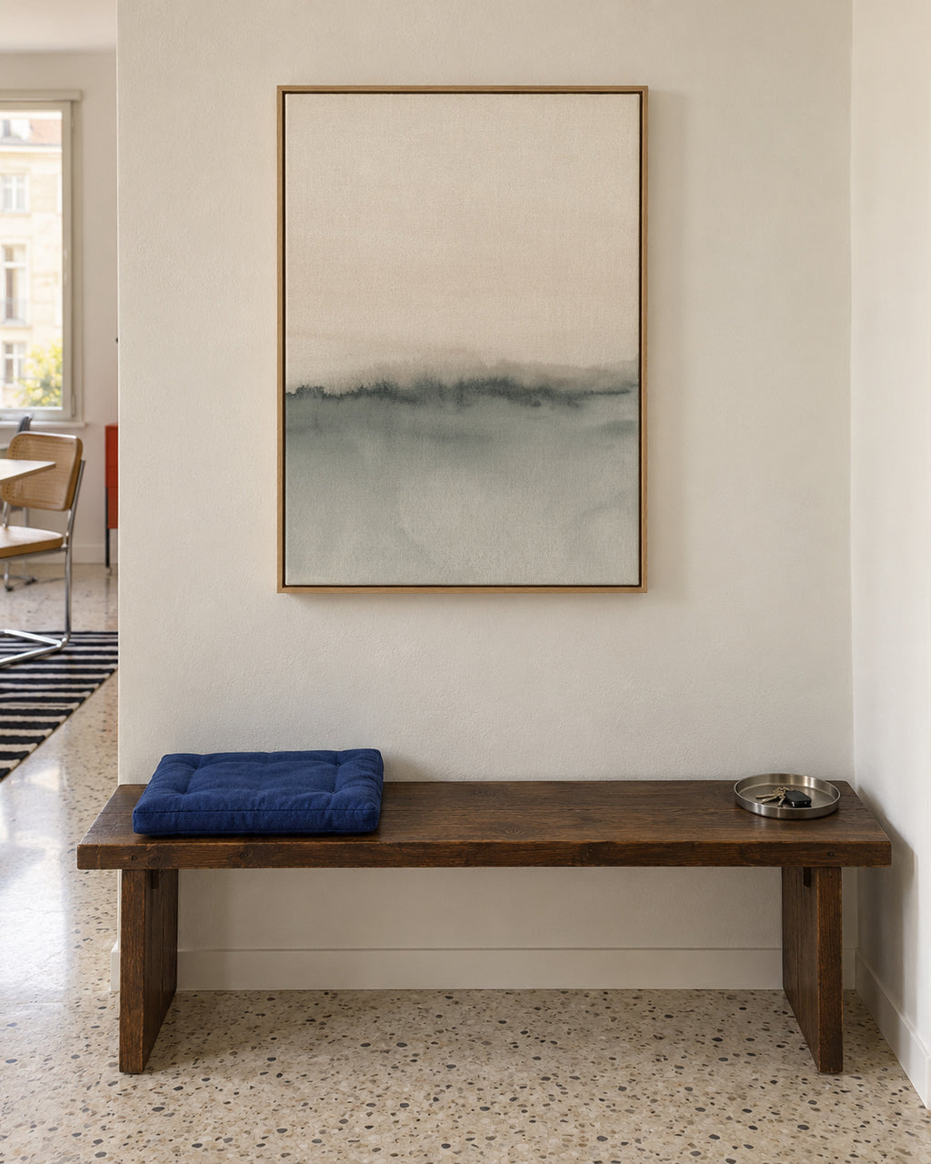 Watercolor landscape N 46 Soft coral & Gray 2/2 - Framed canvas in an interior