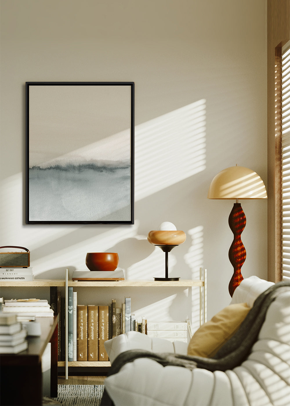 Watercolor landscape N 46 Soft coral & Gray 2/2
