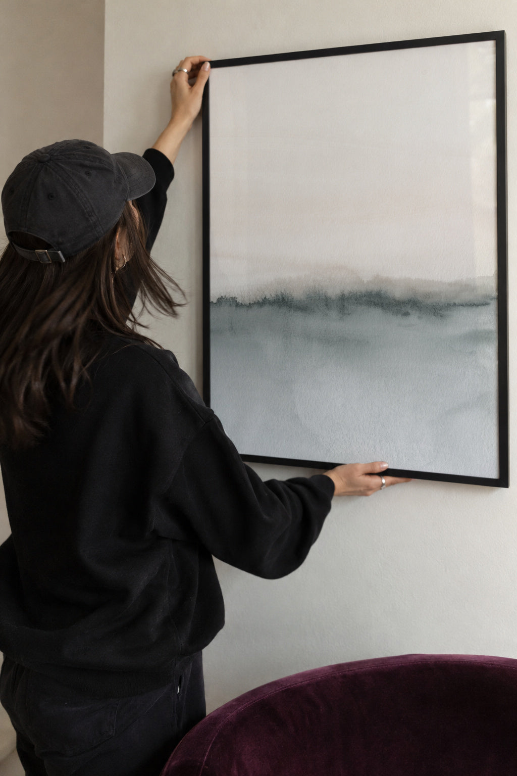 Watercolor landscape N 46 Soft coral & Gray 2/2 - Framed poster detail