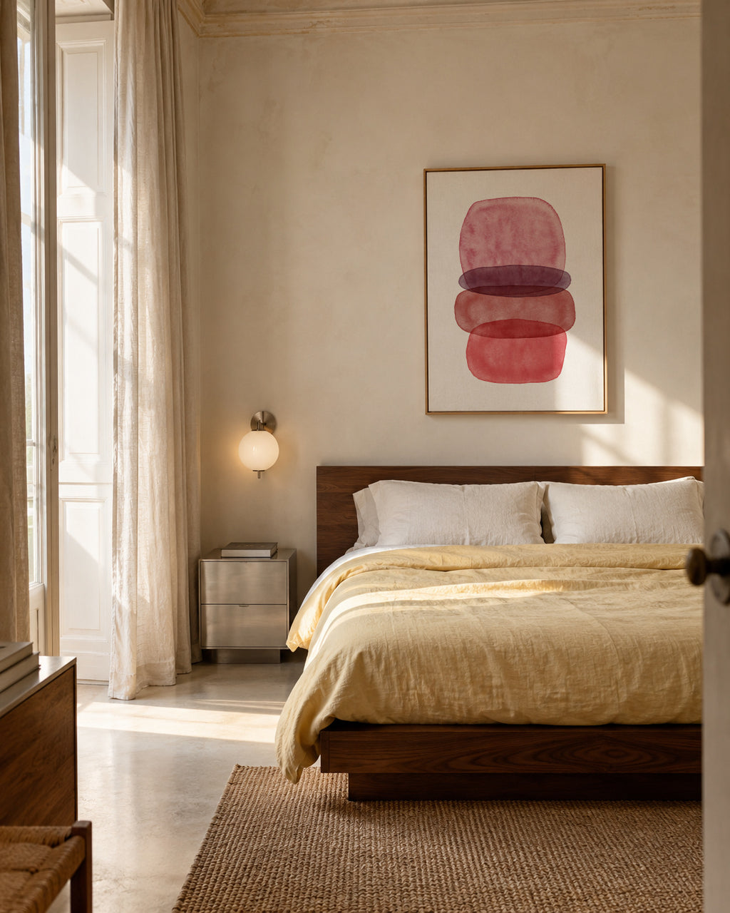 Maroon abstractions - Framed canvas in an interior