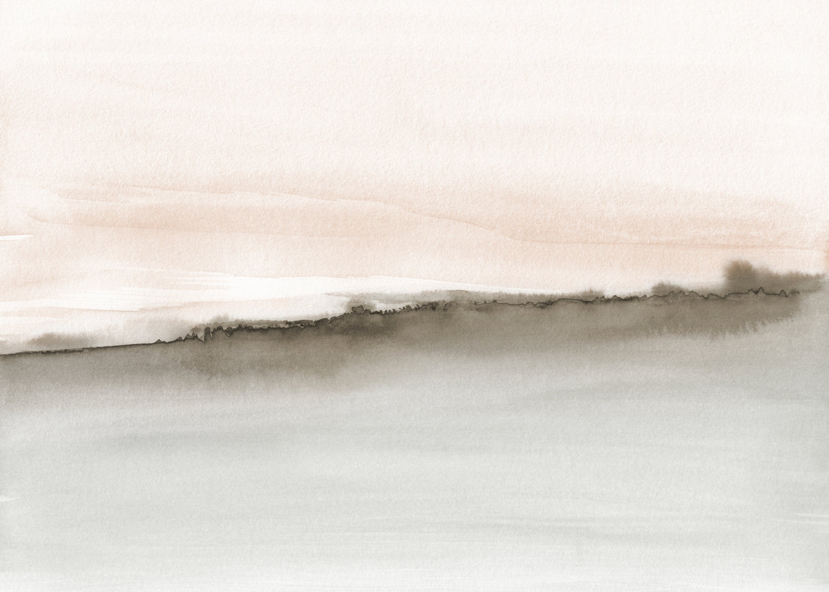 Abstract watercolor landscape in coral and sepia - Unframed art print