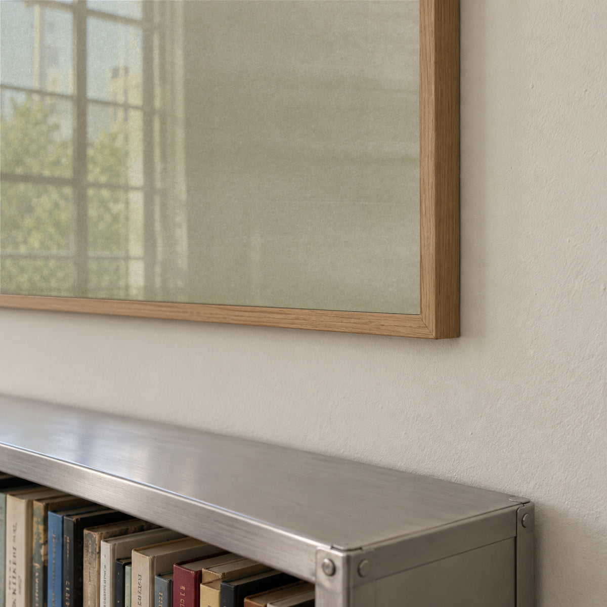 Minimalist horizon in soft olive green and sepia - Framed poster detail