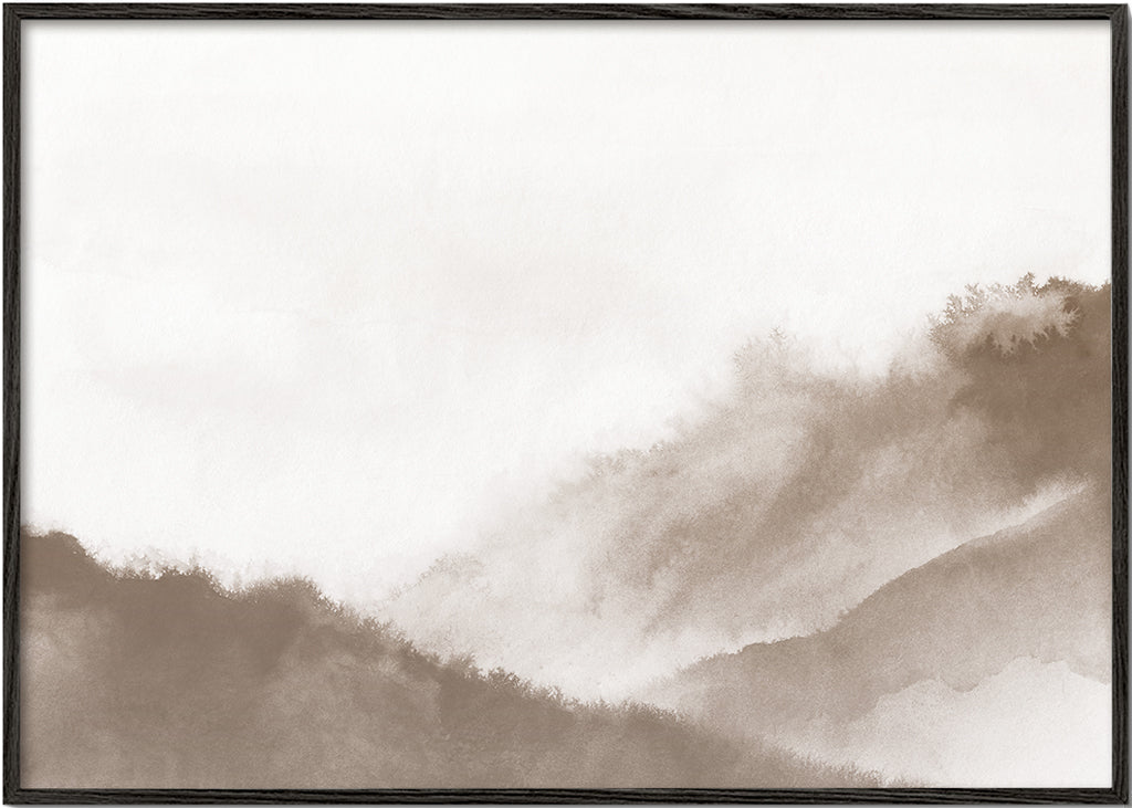Misty mountains in sepia tones