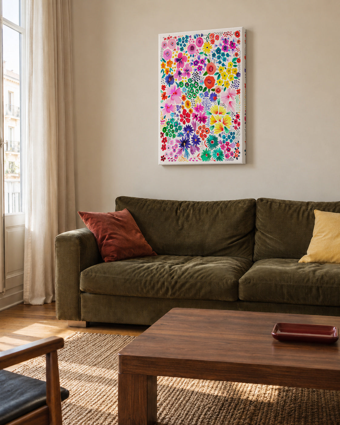 Colorful Little Artful Flowers Multi 2 - Unframed canvas in an interior