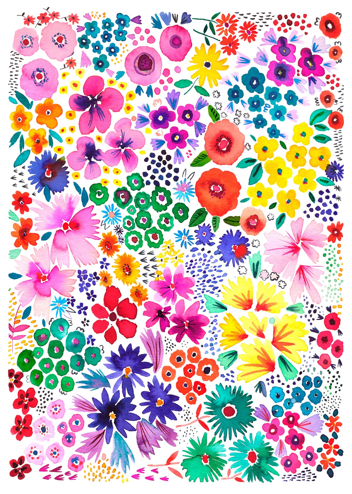 Colorful Little Artful Flowers Multi 2 - Unframed art print