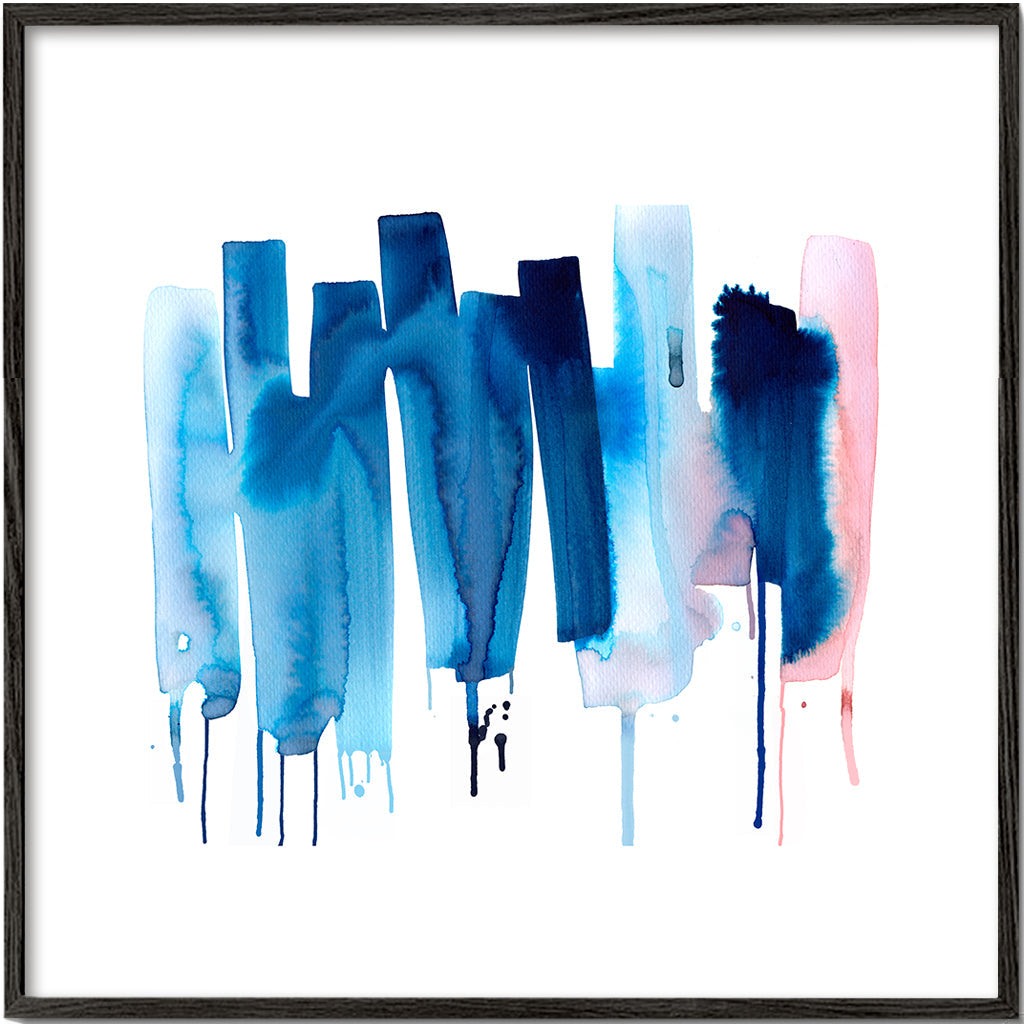 Abstract Watercolor Stripes Minimal Blue Cuadradas 2