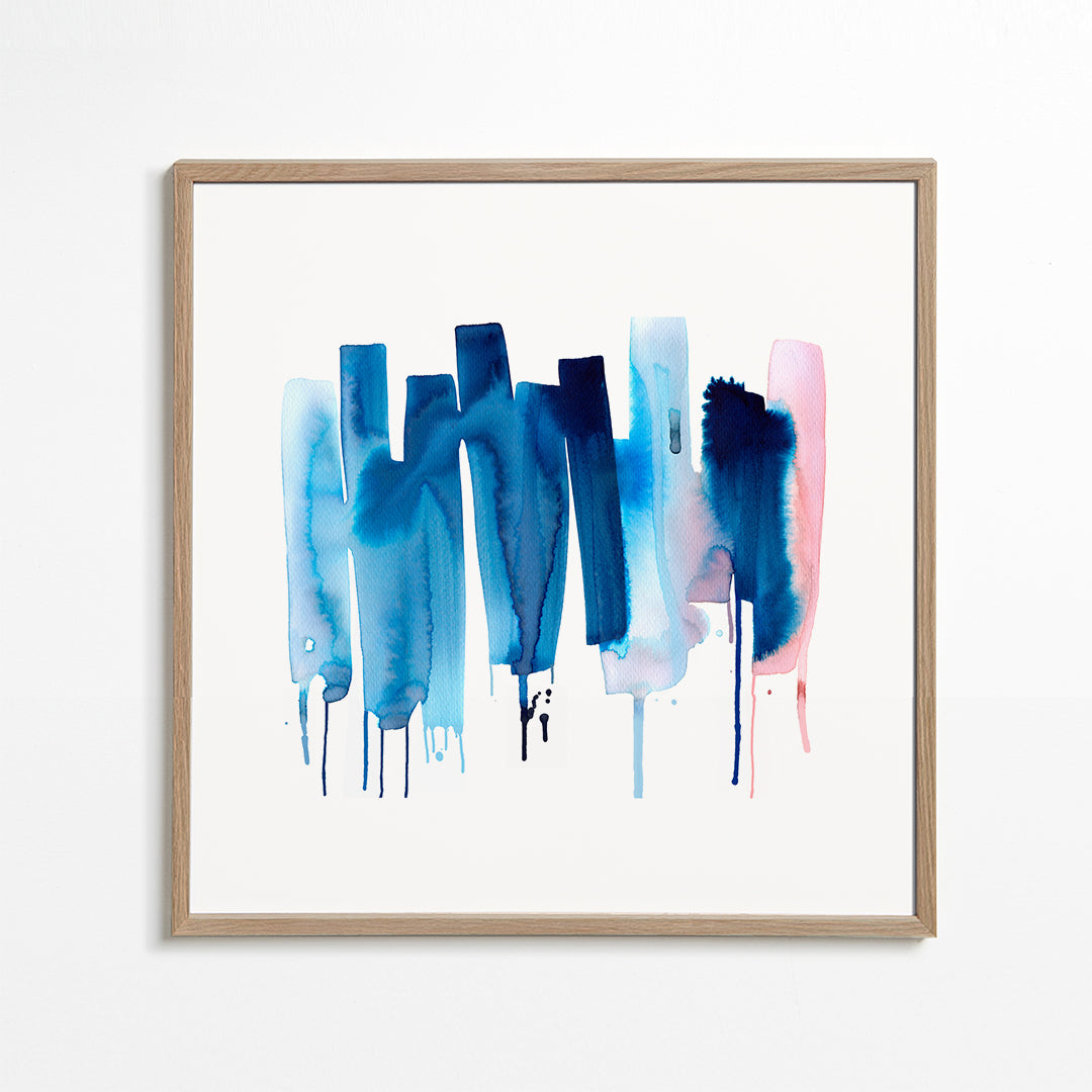 Abstract Watercolor Stripes Minimal Blue Cuadradas 2