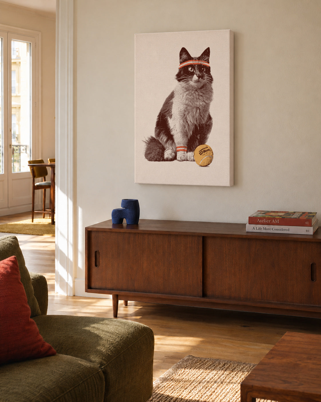 Cat Tennis - Unframed canvas in an interior