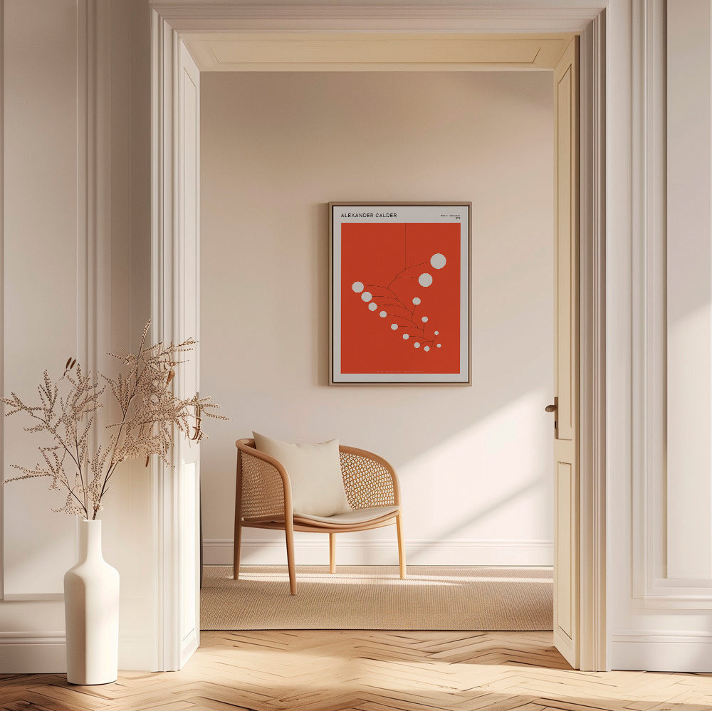 Abstract red mobile artwork with circles
