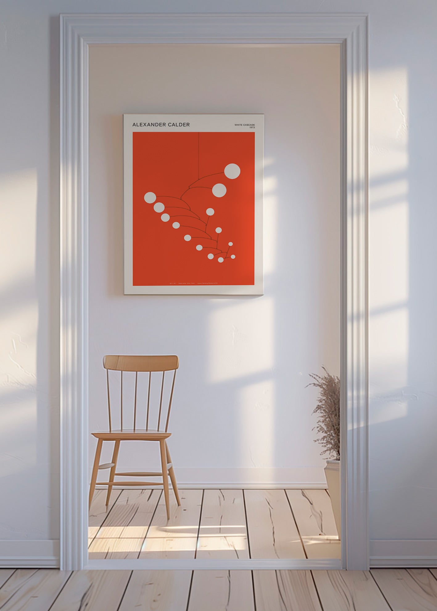 Abstract red mobile artwork with circles