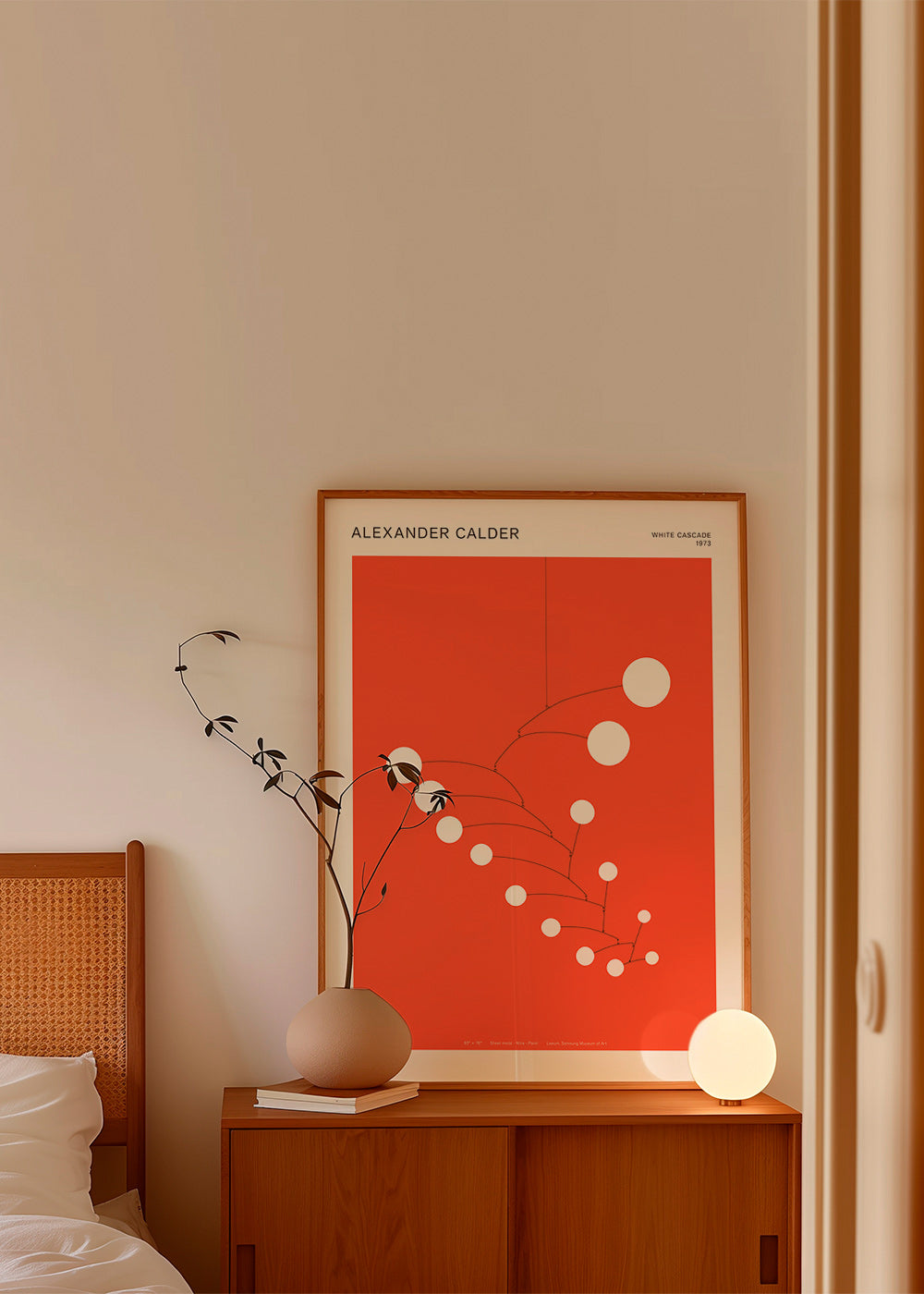 Abstract red mobile artwork with circles