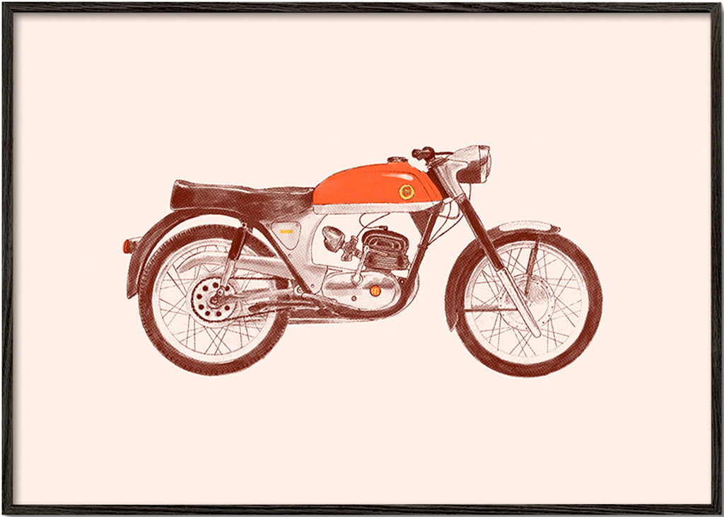 Vintage print red motorcycle illustration