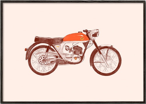 Vintage print red motorcycle illustration