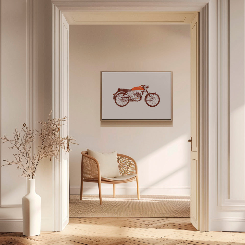 Vintage print red motorcycle illustration