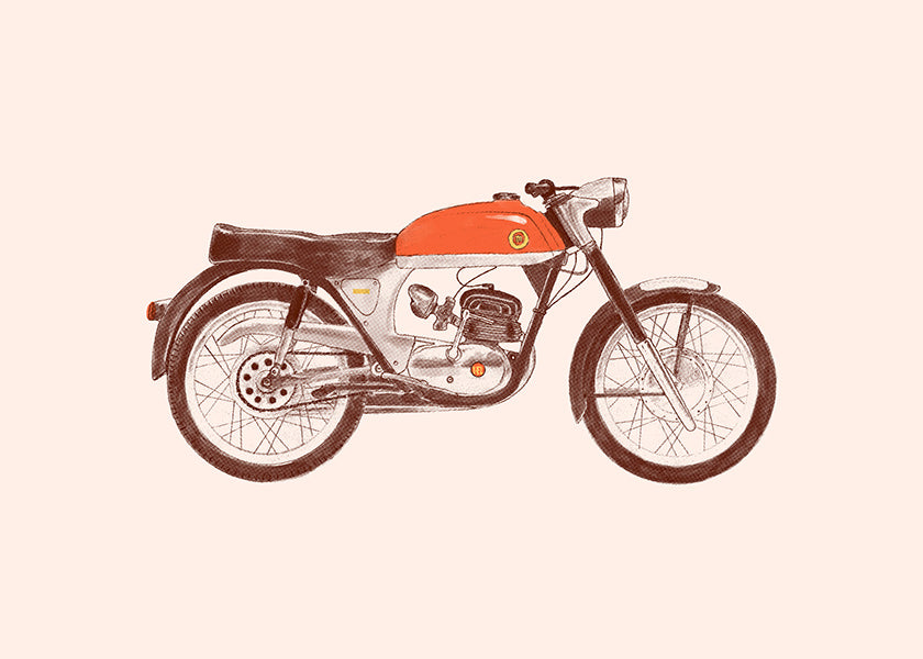 Vintage print red motorcycle illustration