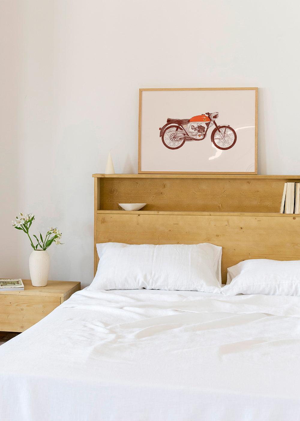 Vintage print red motorcycle illustration