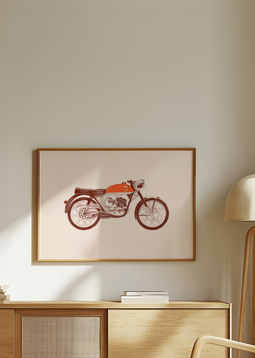Vintage print red motorcycle illustration