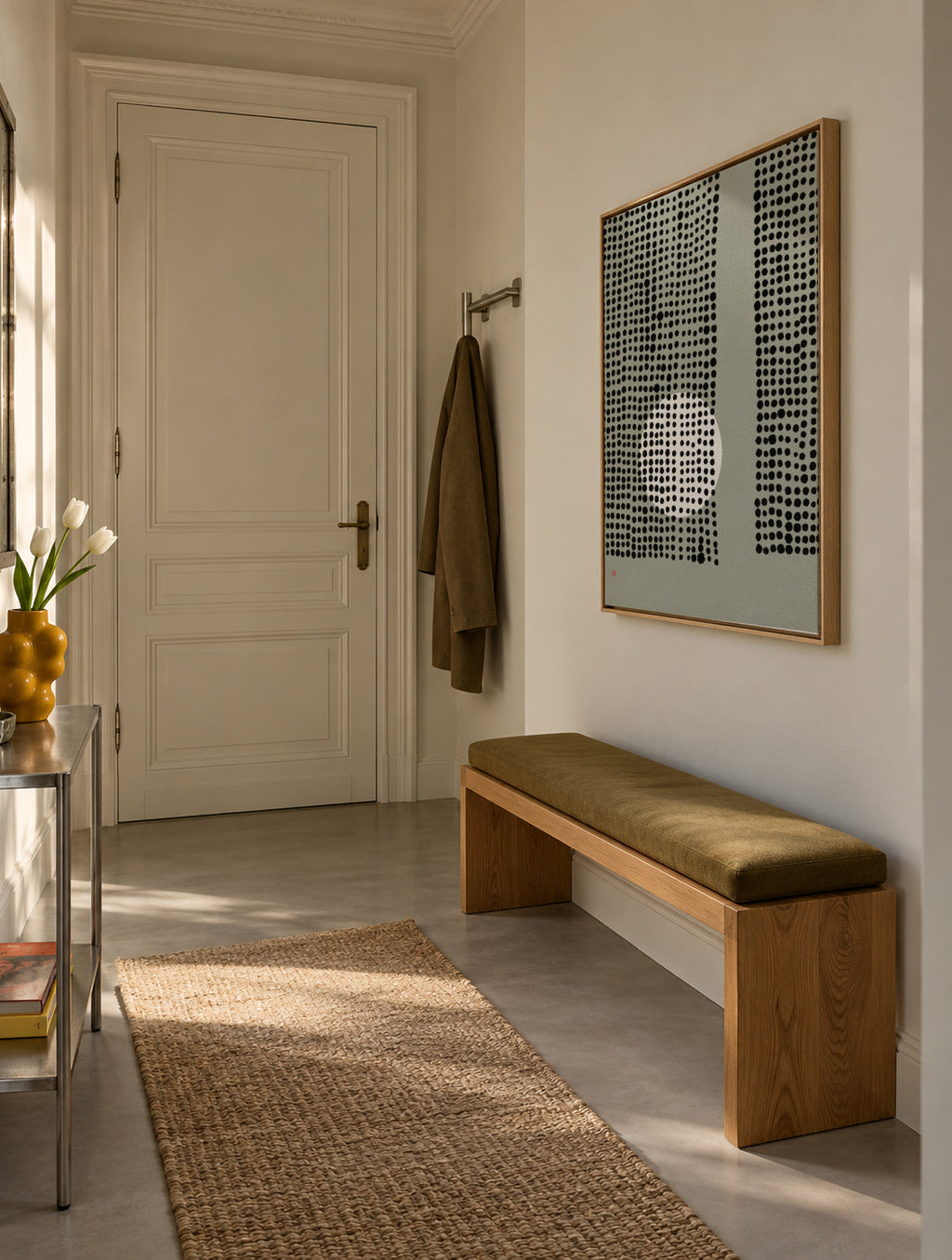Hidden Moon n° 4 (Behind The Curtains) - Framed canvas in an interior