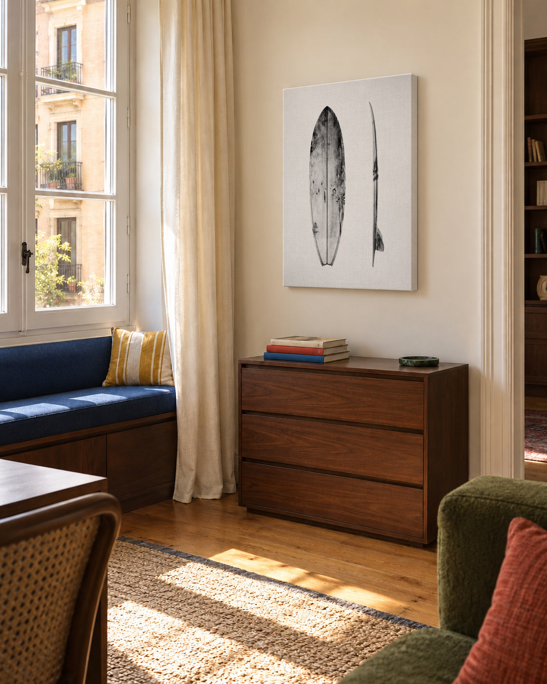 Surfboard - Unframed canvas in an interior
