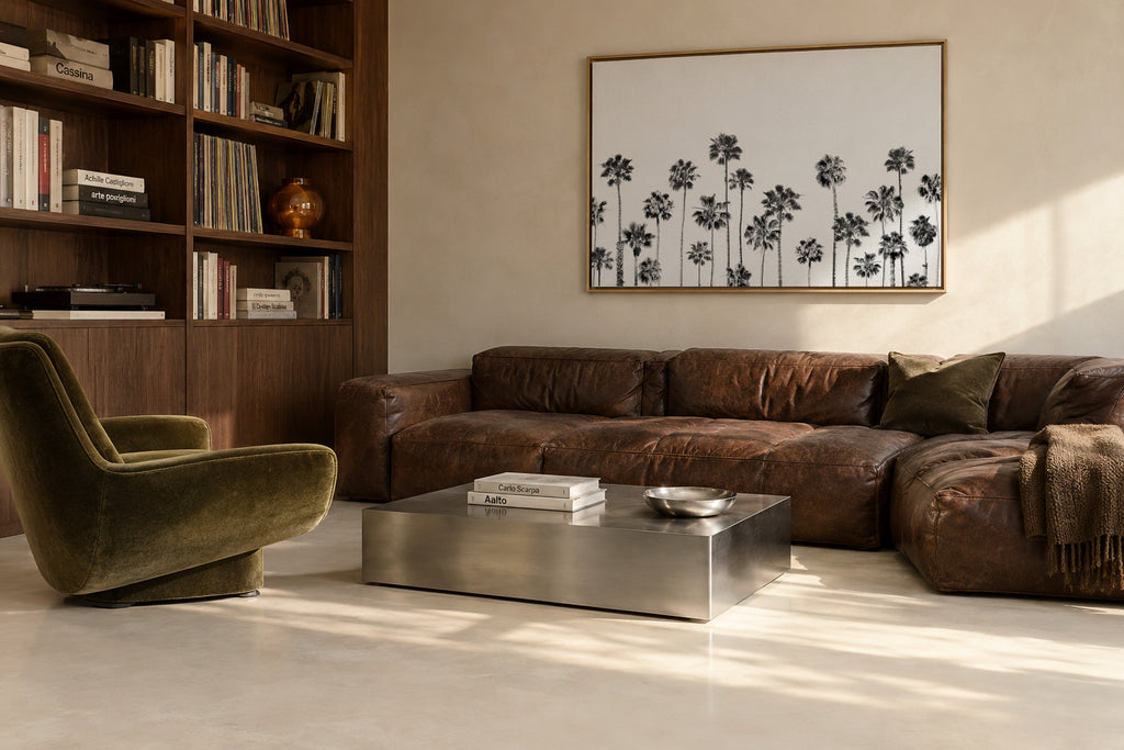 Black And White Palms 2 - Framed canvas in an interior
