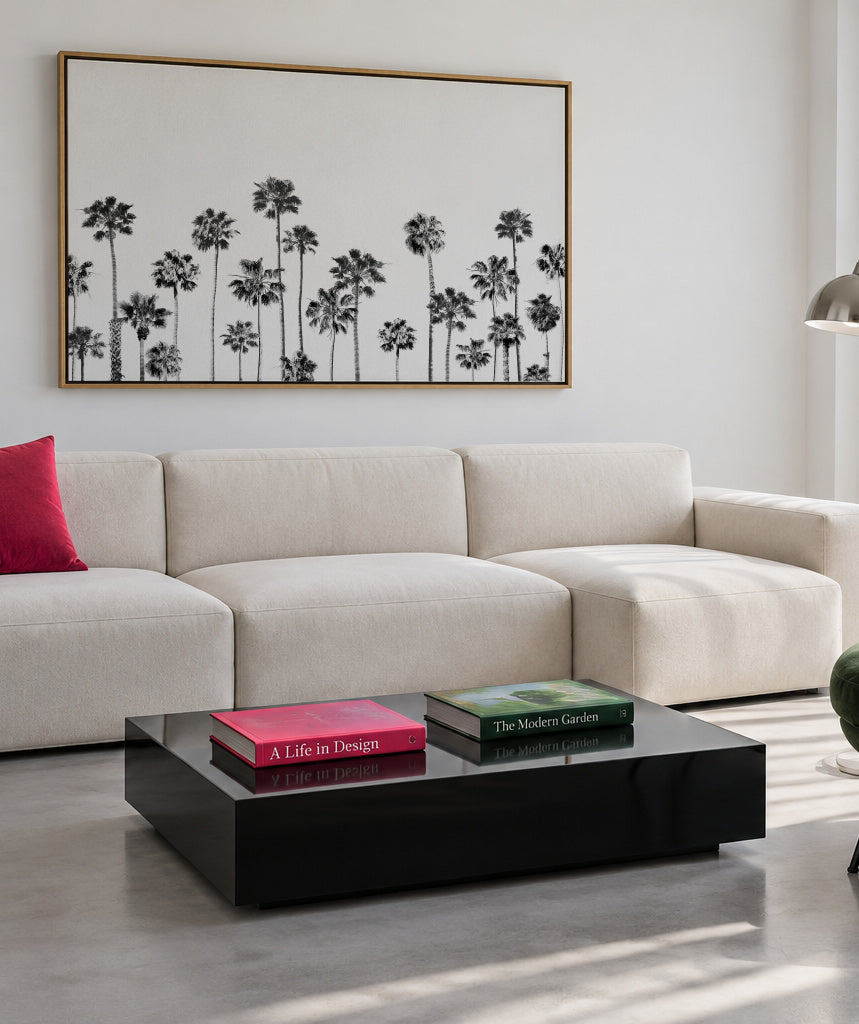Black And White Palms 2 - Framed canvas in an interior