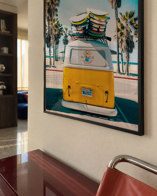 Van Life in Yellow - Framed poster in an interior