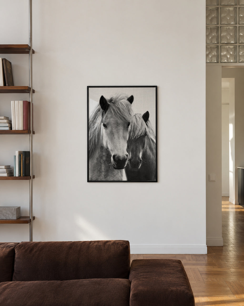 Horses - Black & White 7 - Framed poster in an interior