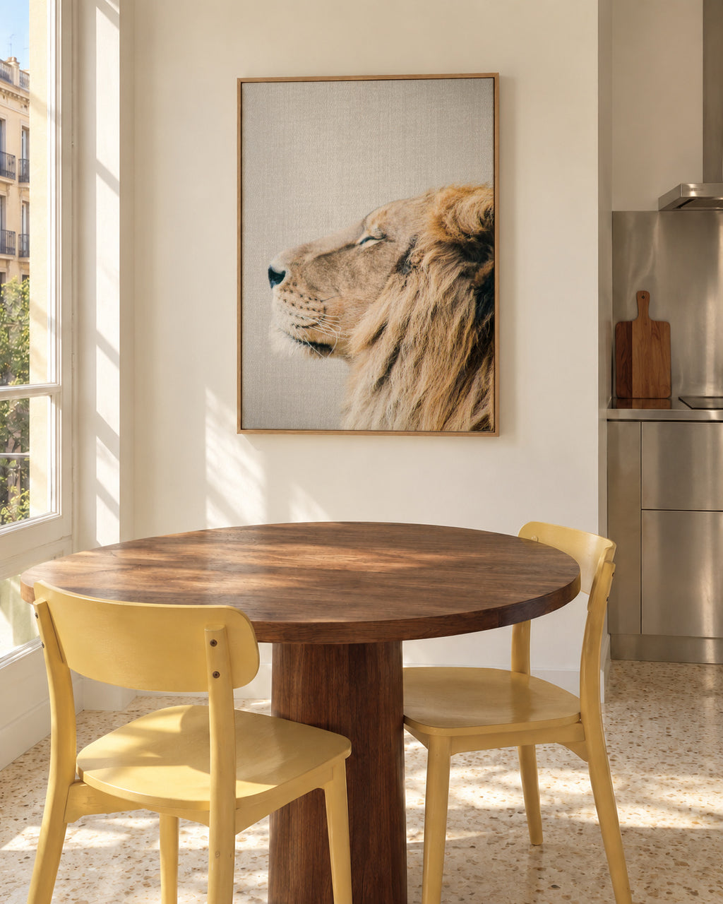 Lion Portrait - Framed canvas in an interior