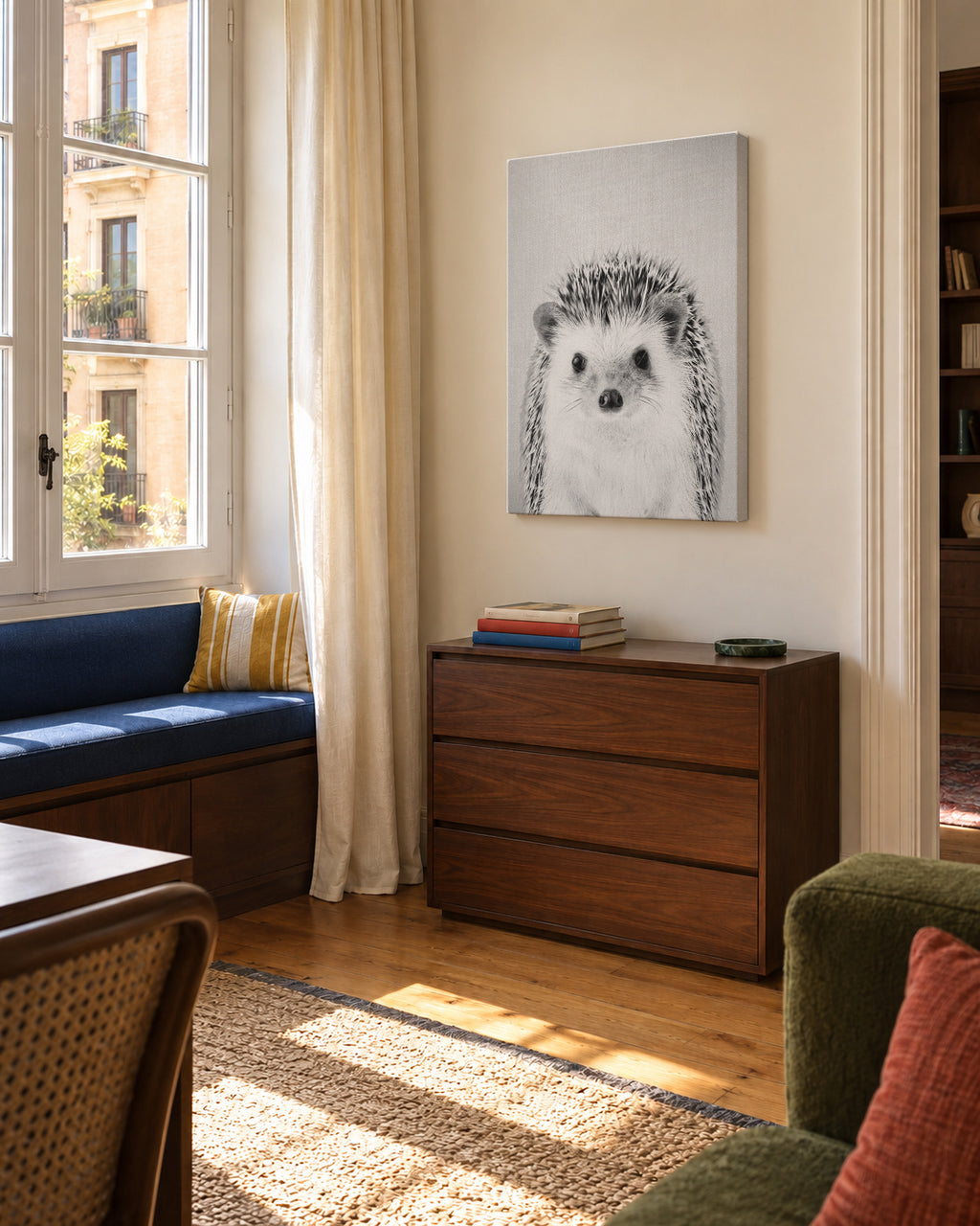 Hedgehog - Black & White - Unframed canvas in an interior
