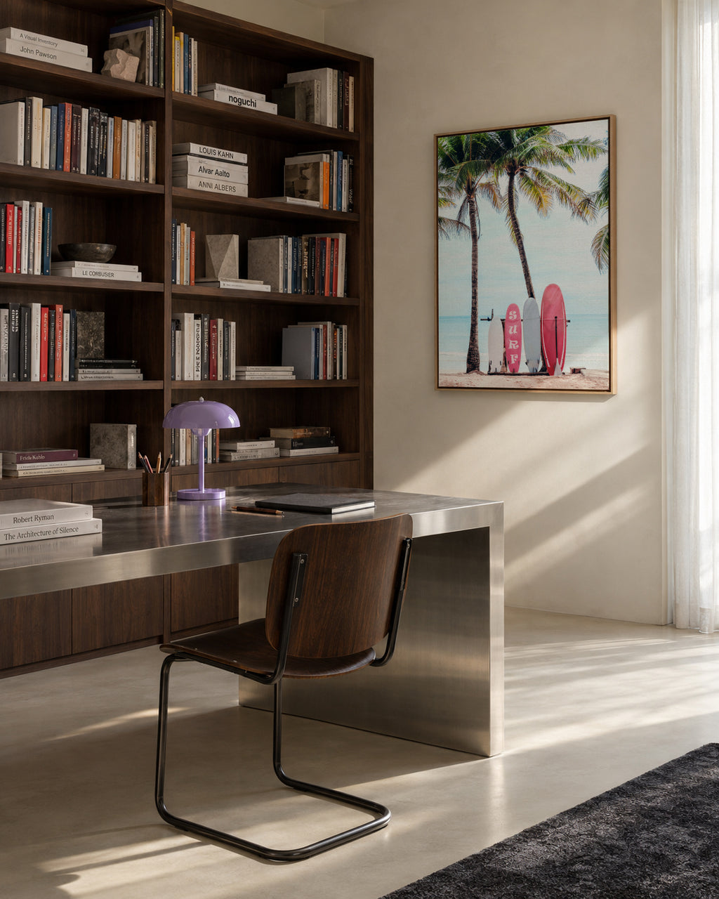 Choose Your Surfboard in pink - Framed canvas in an interior
