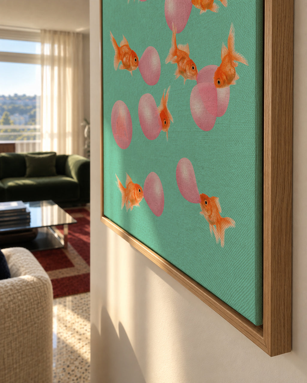 Bubblegum Goldfish - Framed canvas detail