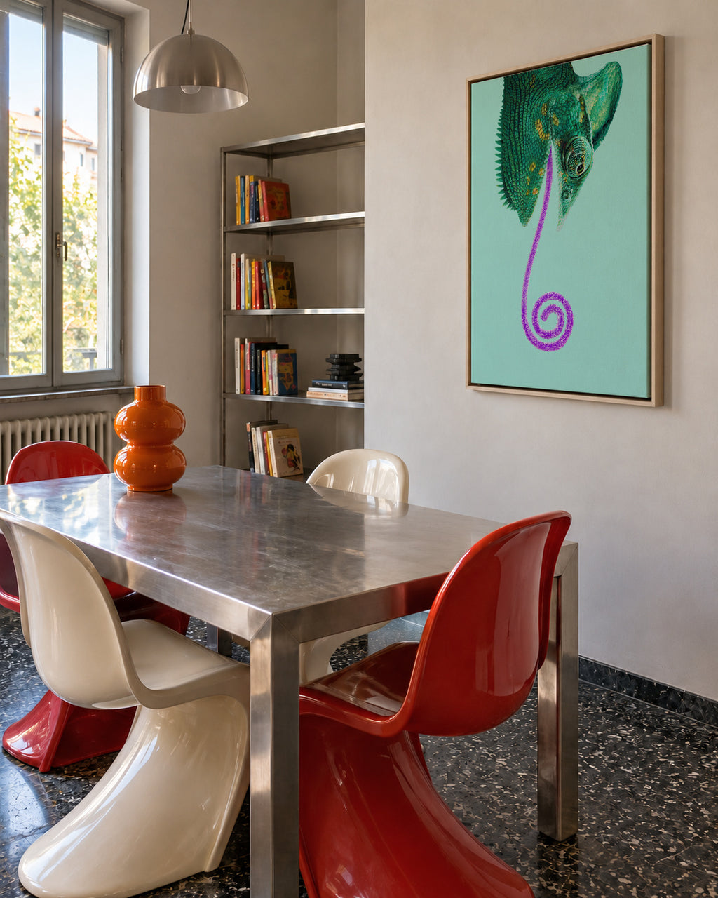 Candy Chameleon - Framed canvas in an interior