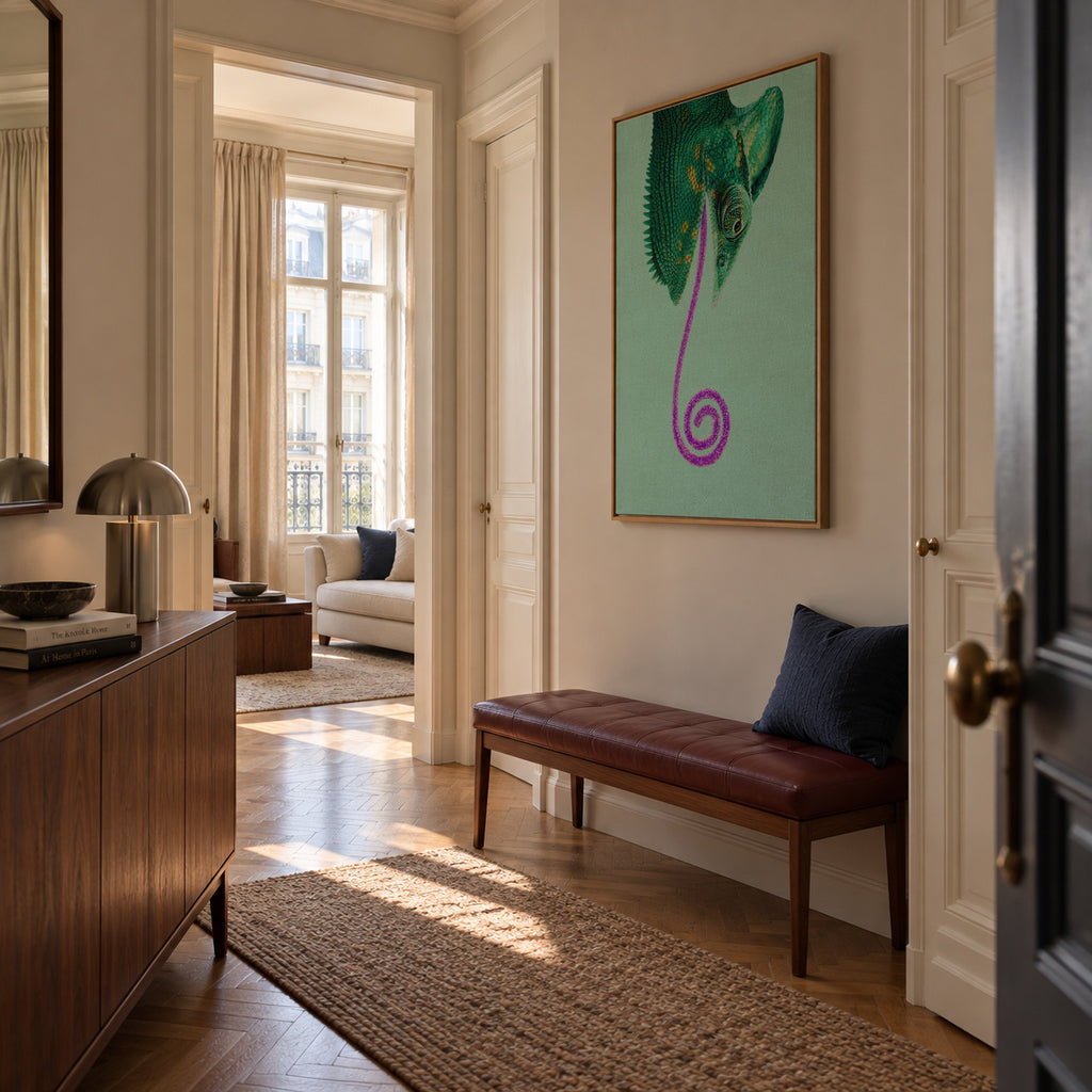 Candy Chameleon - Framed canvas in an interior