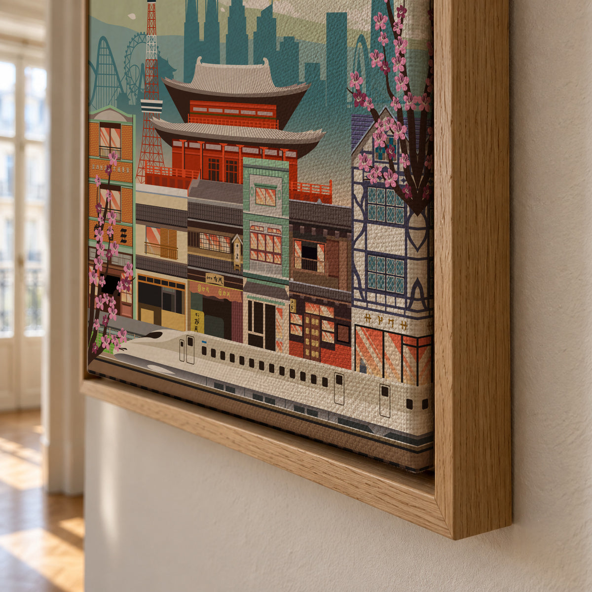 Traveling to Tokyo - Framed canvas detail