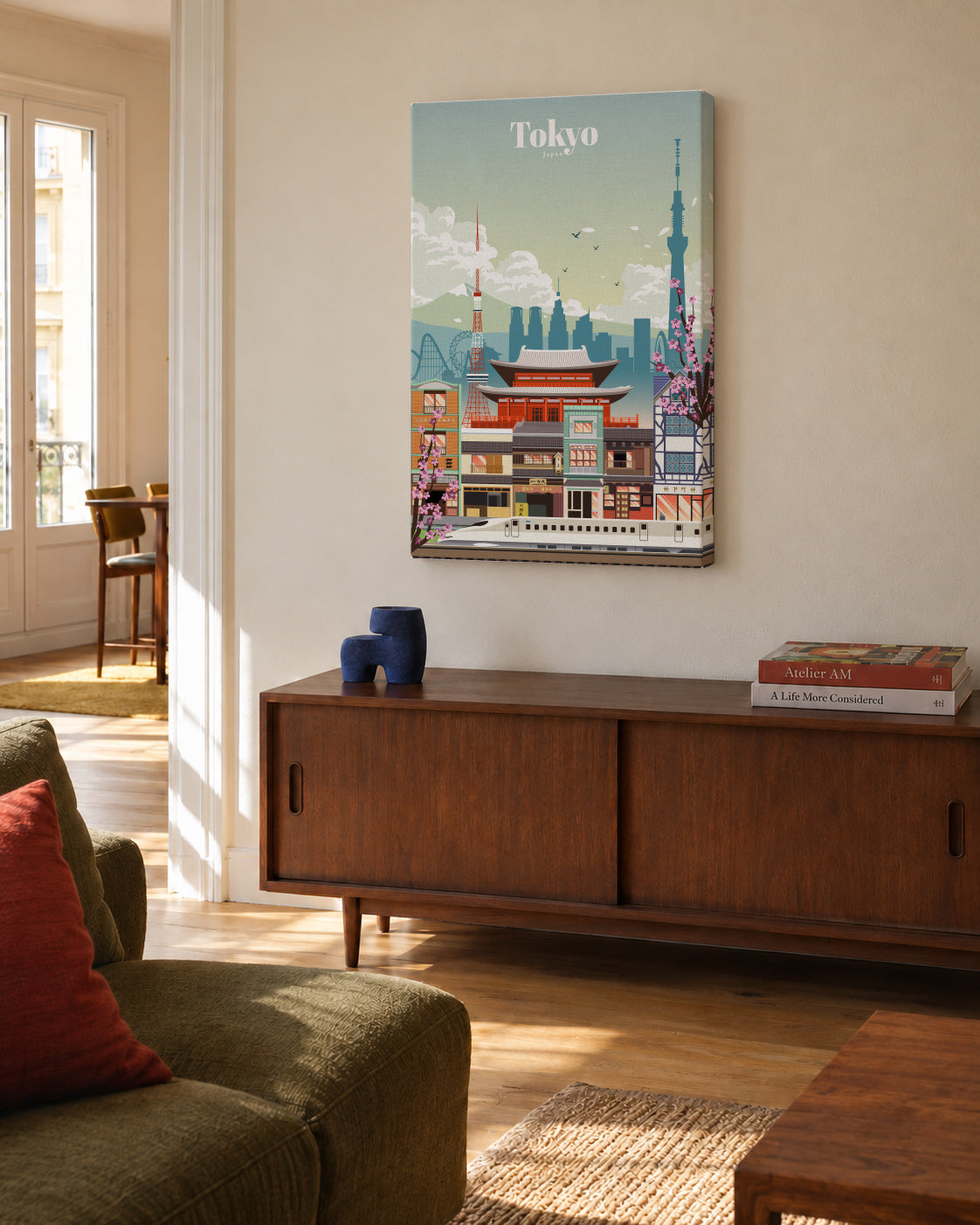 Traveling to Tokyo - Unframed canvas in an interior