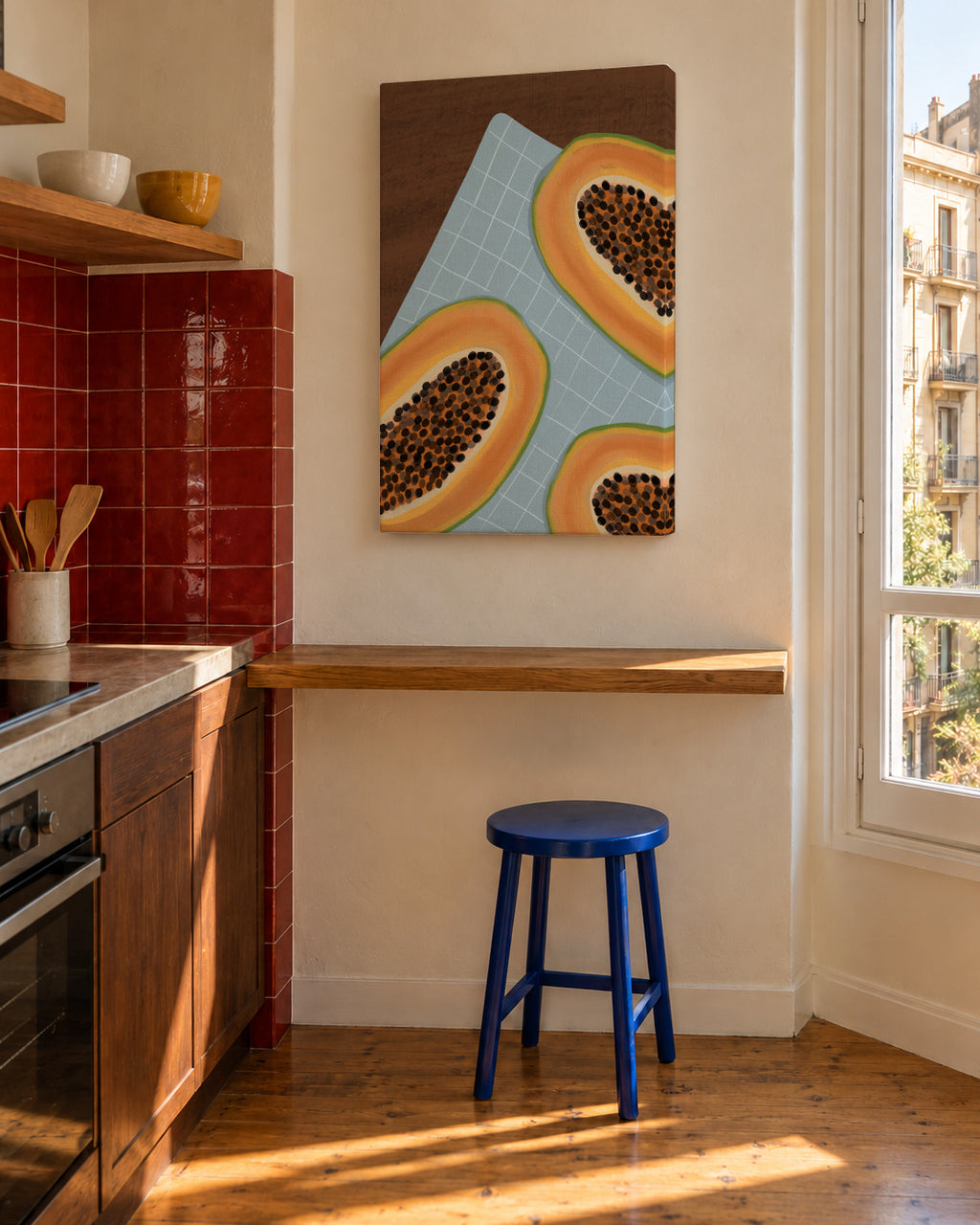 Savoring Papaya - Unframed canvas in an interior