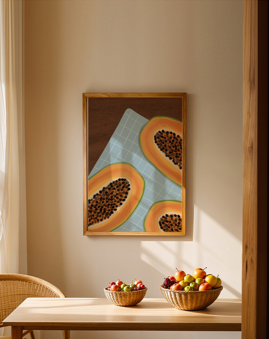 Savoring Papaya - Framed poster in an interior