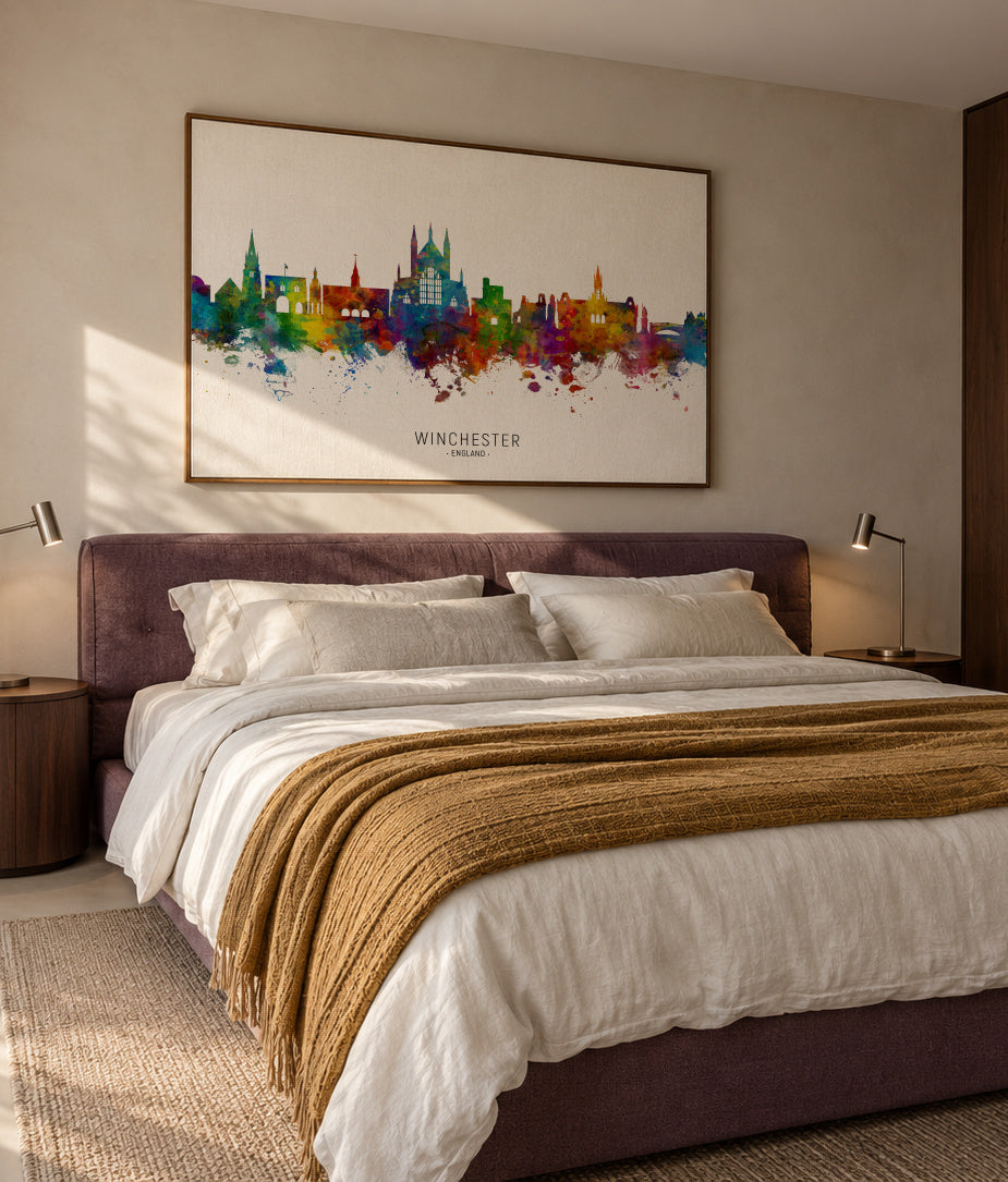 Winchester Skyline multicolor - Framed canvas in an interior