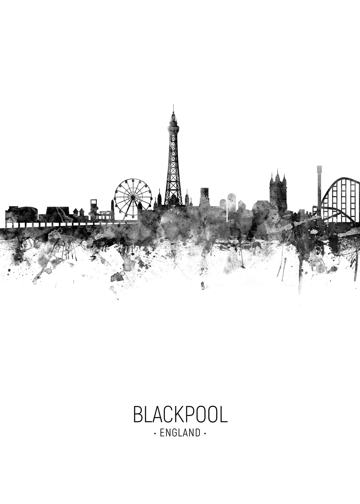 Blackpool Skyline blanco y negro - Unframed art print