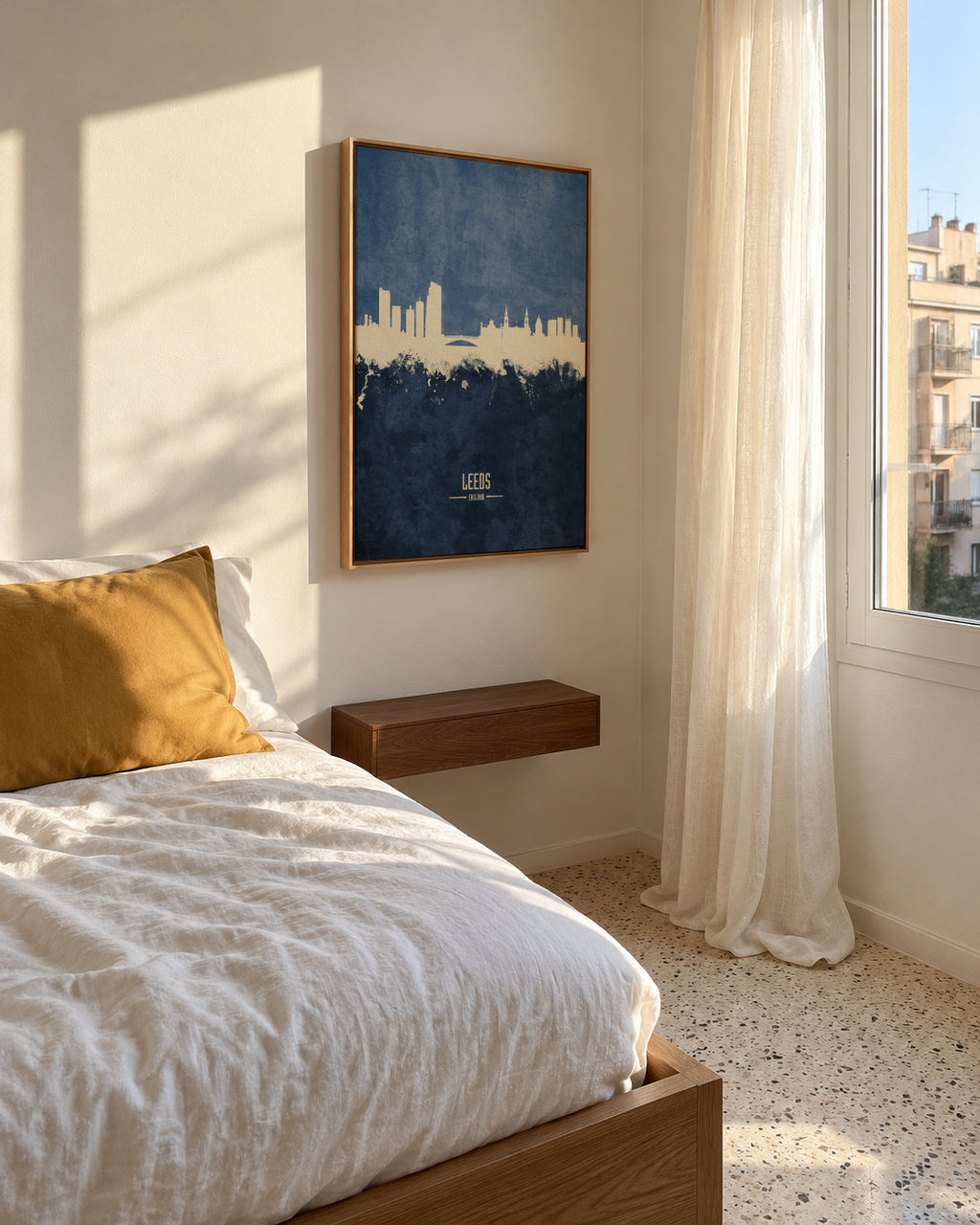 Leeds Skyline azul - Framed canvas in an interior