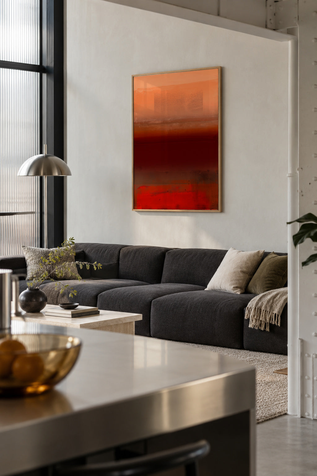 Organic Stack In Orange Red & Brown 1 - Framed poster in an interior