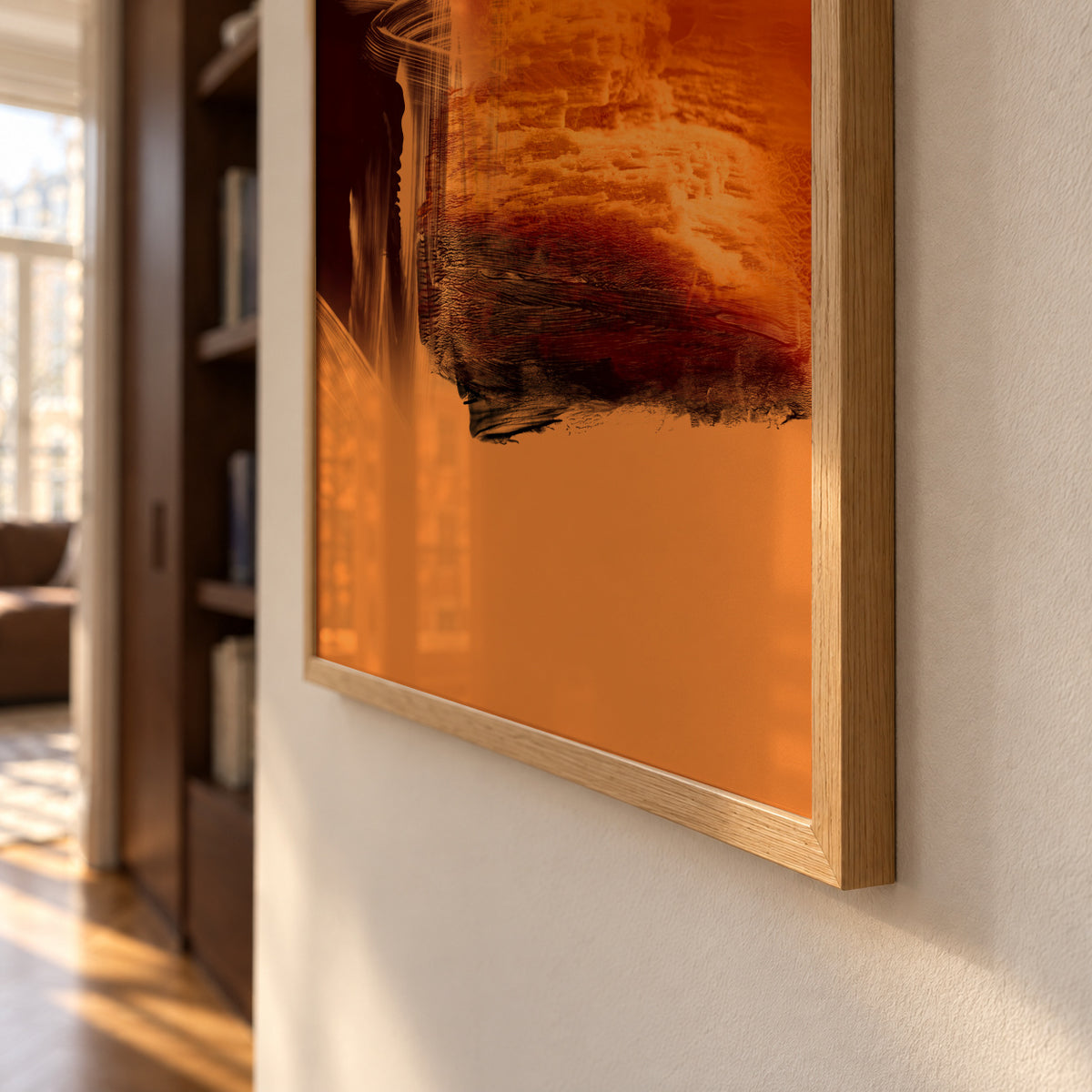 Expressive Fiery Orange Abstract - Framed poster detail