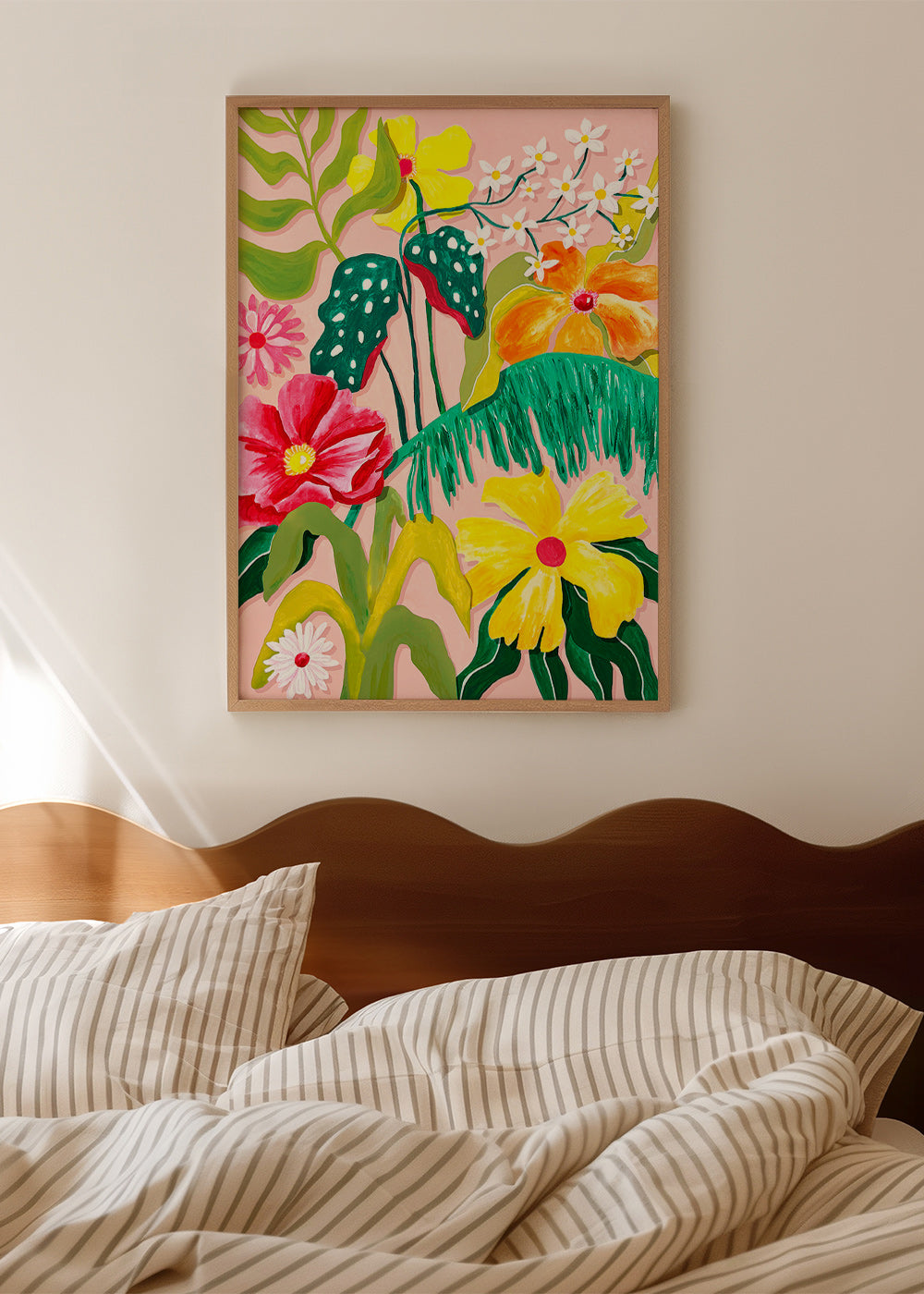 Botanical print with vibrant tropical blooms