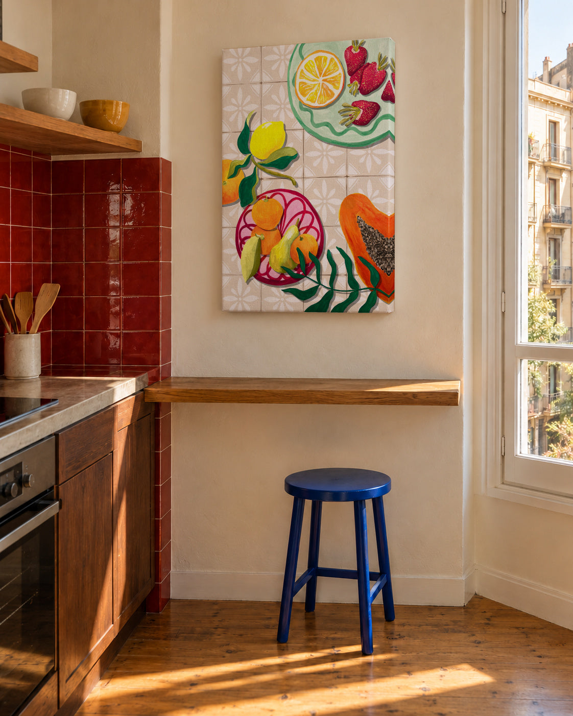 Fruta y Ceramica - Unframed canvas in an interior