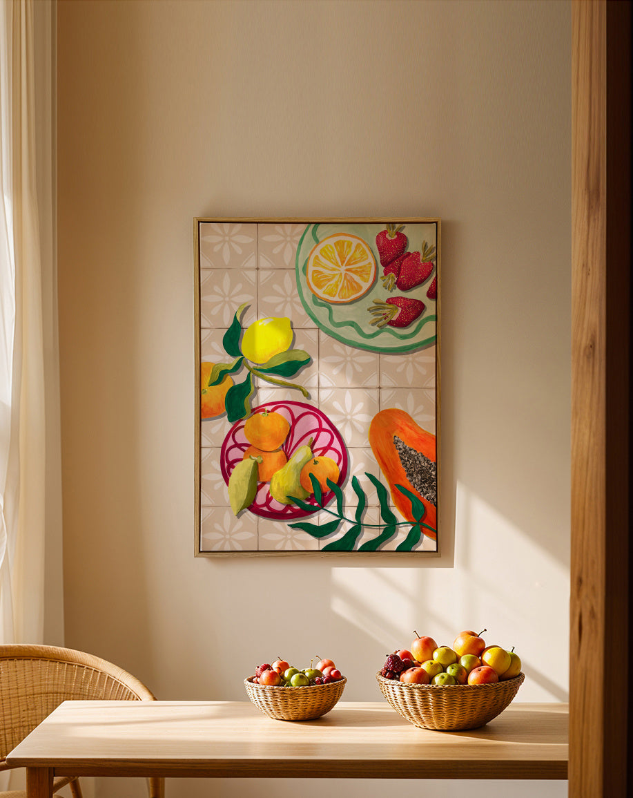 Fruta y Ceramica - Framed canvas in an interior