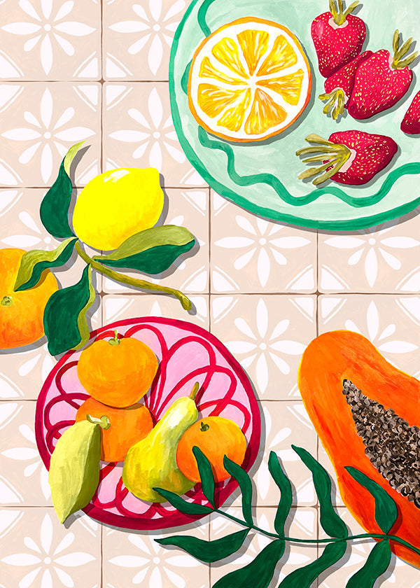 Kitchen art with citrus and ceramics