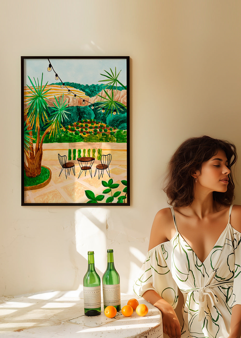 Botanical print: sunlit terrace scene