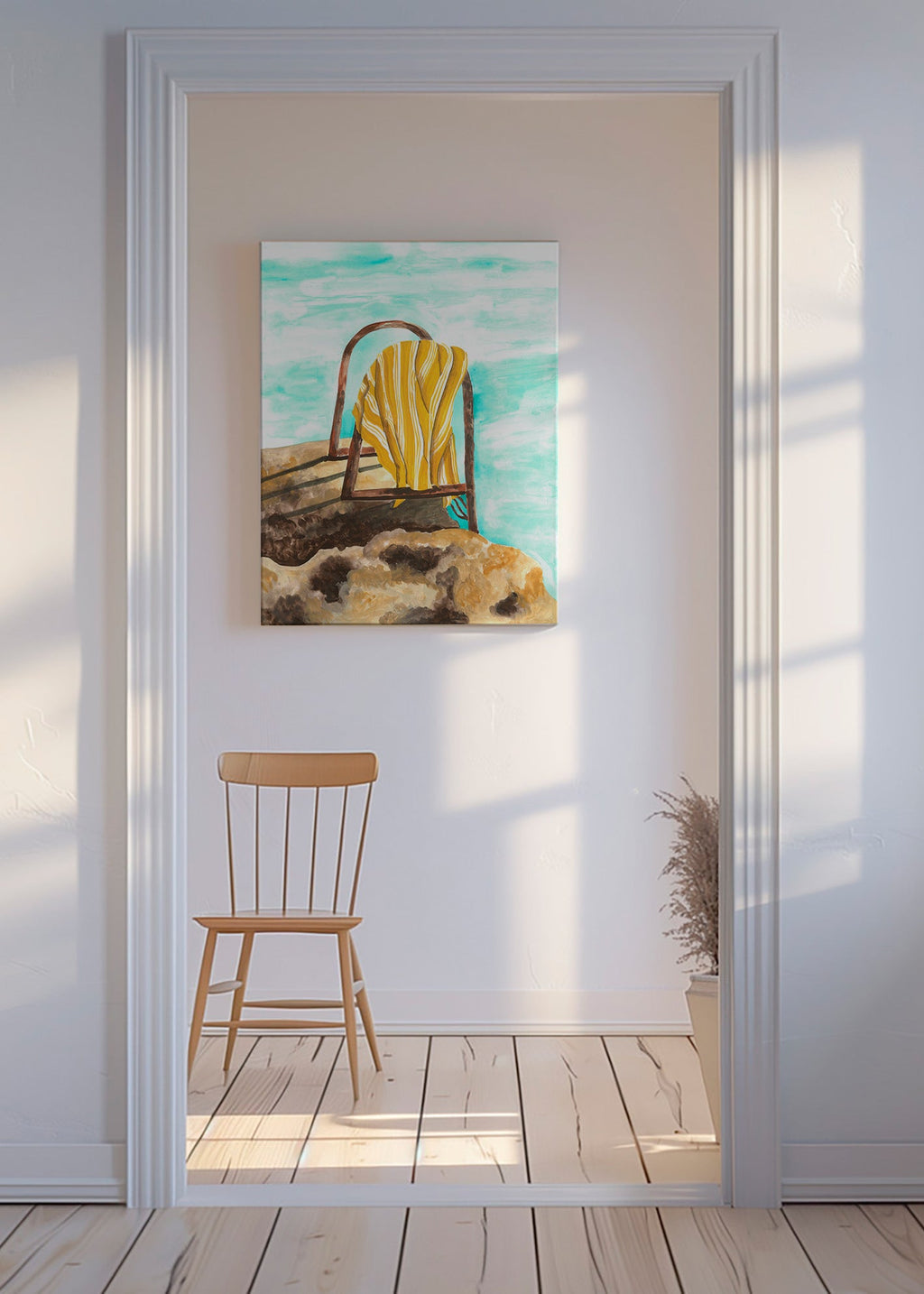 Landscape artwork: ladder and towel